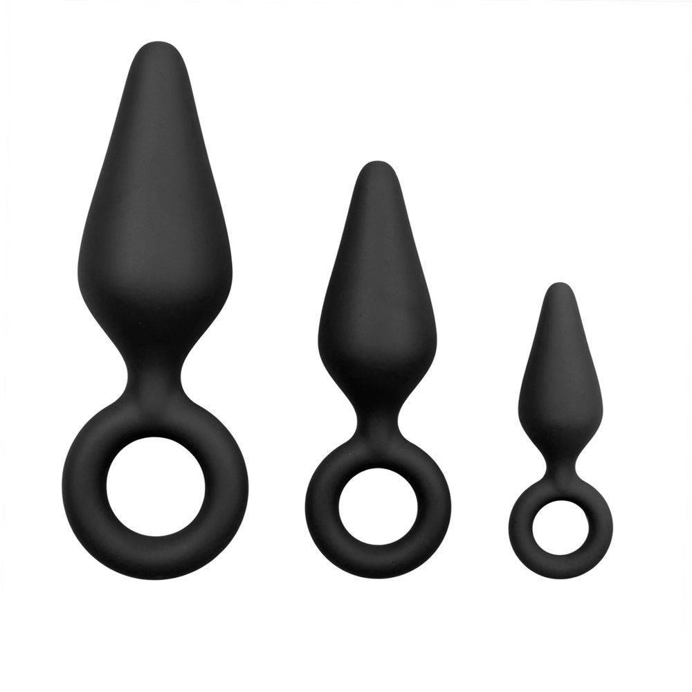 Black Buttplugs With Pull Ring - Set ET213BLK оптом
