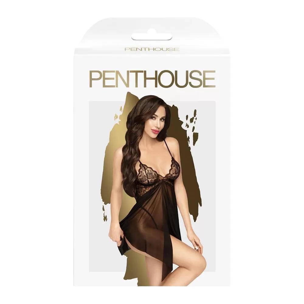 Сорочка и трусы стринги Penthouse Sweet beast Черный L/XL 4004693 оптом
