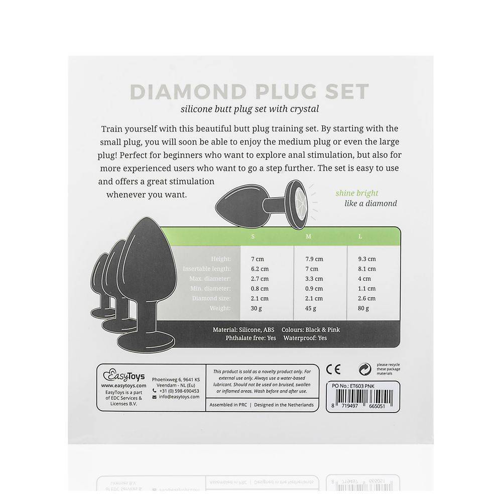 Silicone Buttplug Set with Diamond - Black ET603BLK оптом