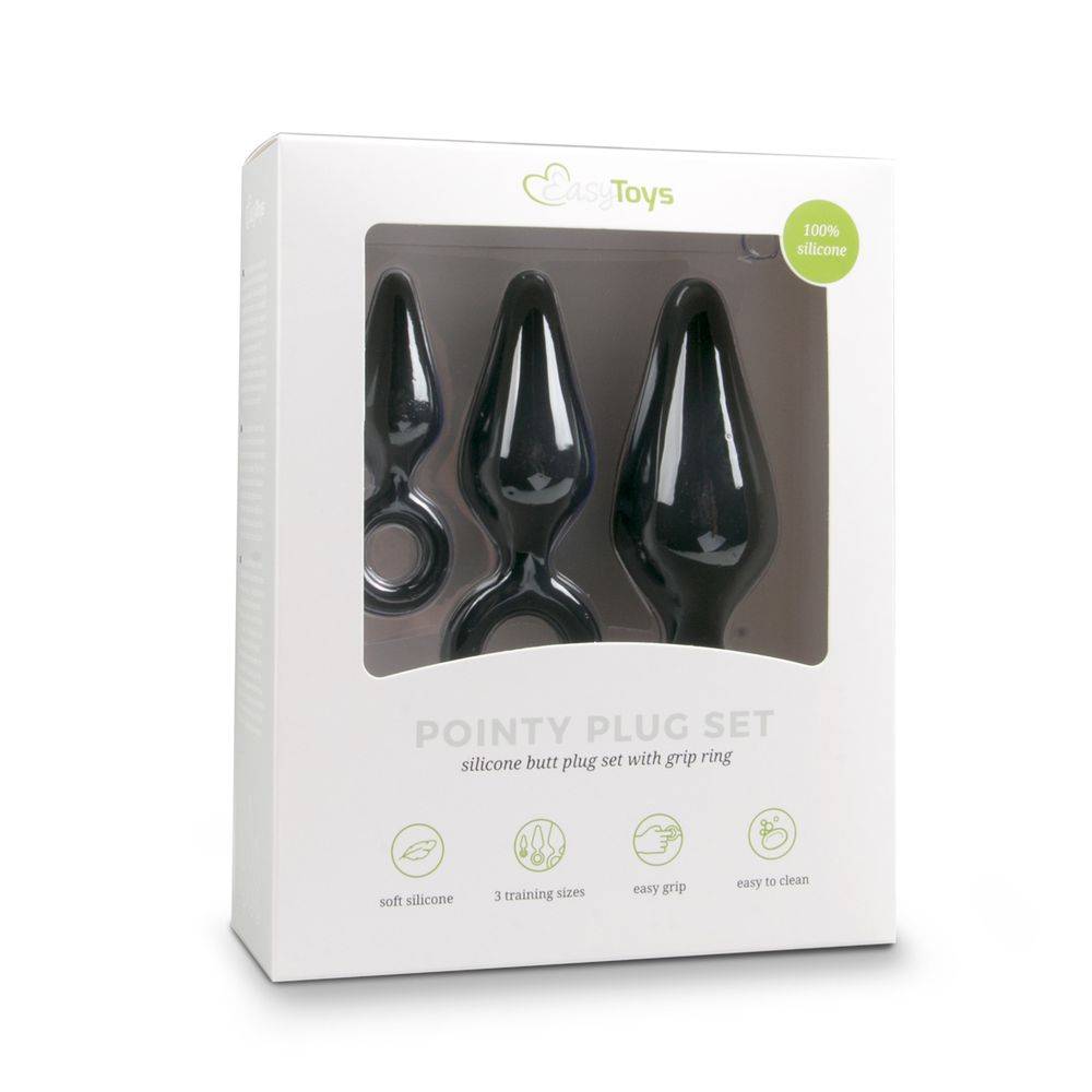 Black Buttplugs With Pull Ring - Set ET213BLK оптом